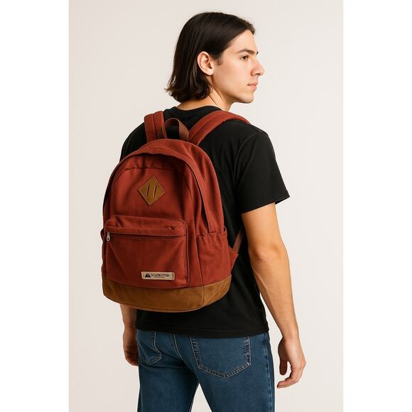 Vintage Ozark Trail Canvas Backpack Red Brown Two-Tone Outdoor Hiking Bag - Picture 1 of 9